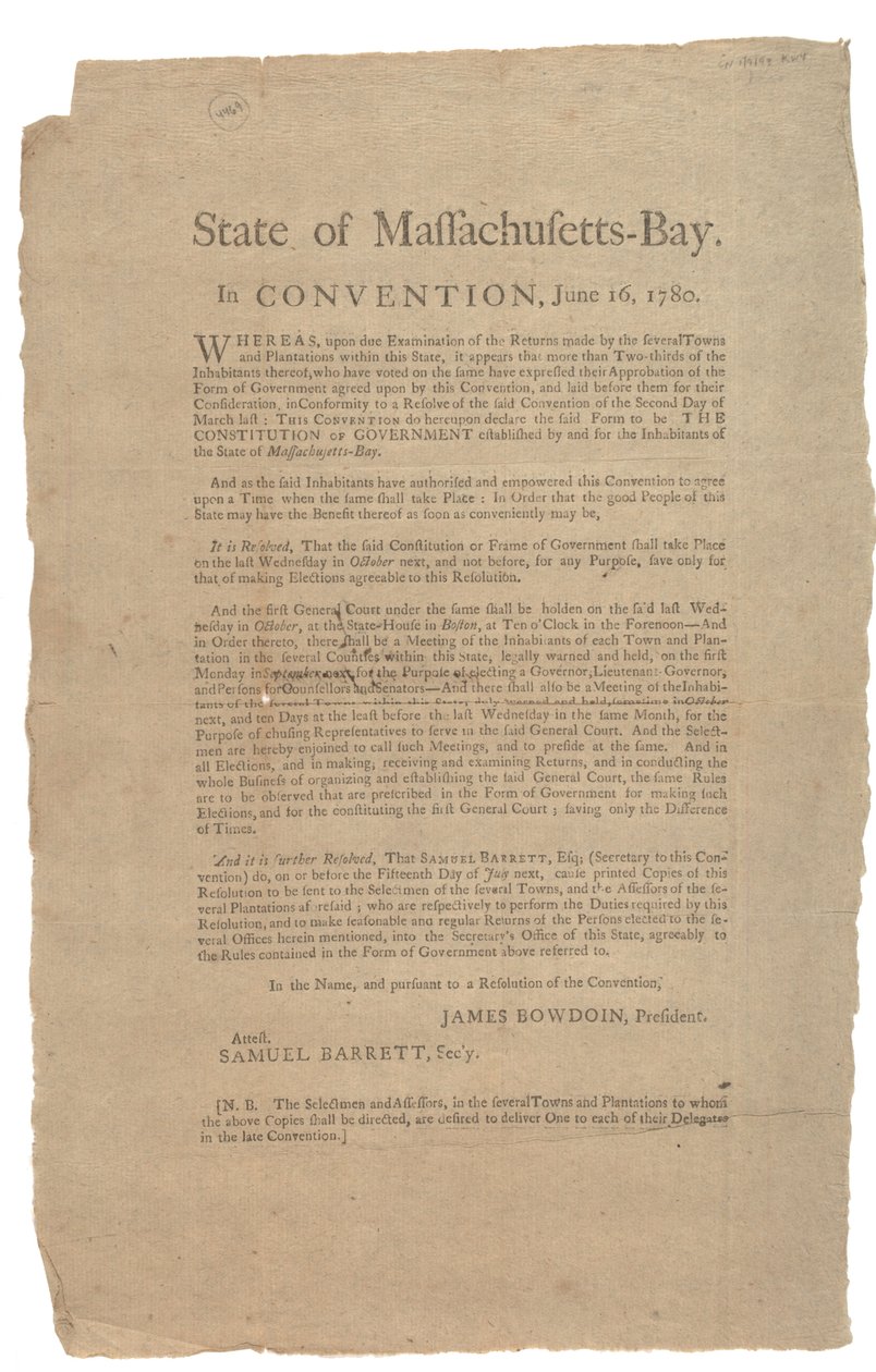 Stan Massachusetts w Konwencji, Konstytucja Stanu, 16 czerwca 1780 r autorstwa American School