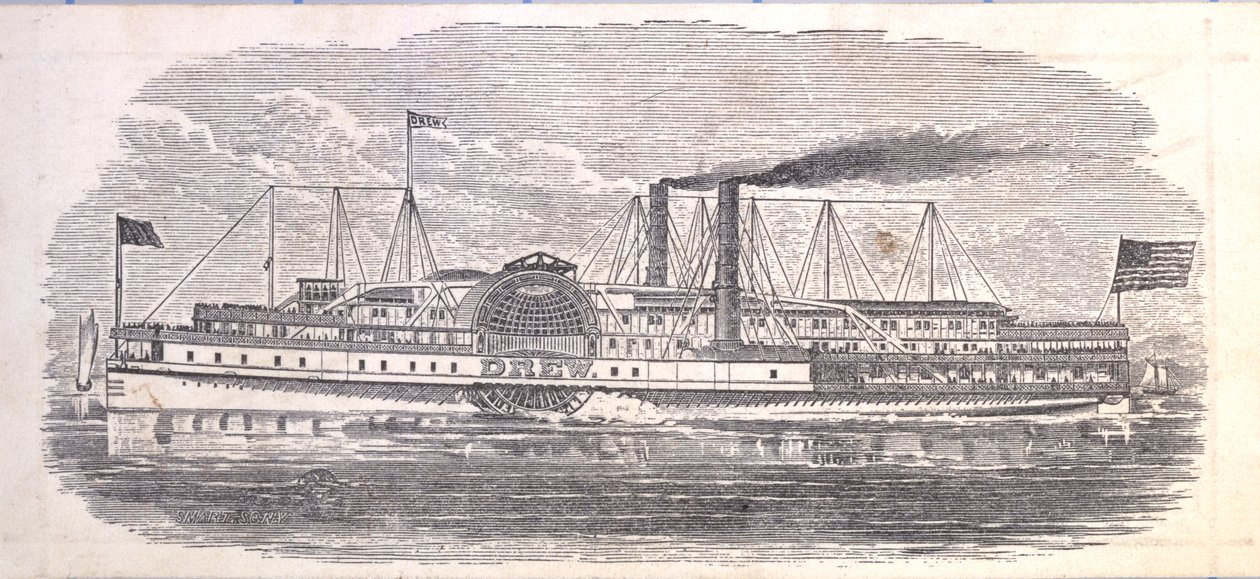 Steamship Drew, Bilet na Peoples Evening Line, Albany do Nowego Jorku, verso (rycina [bilet]) autorstwa American School