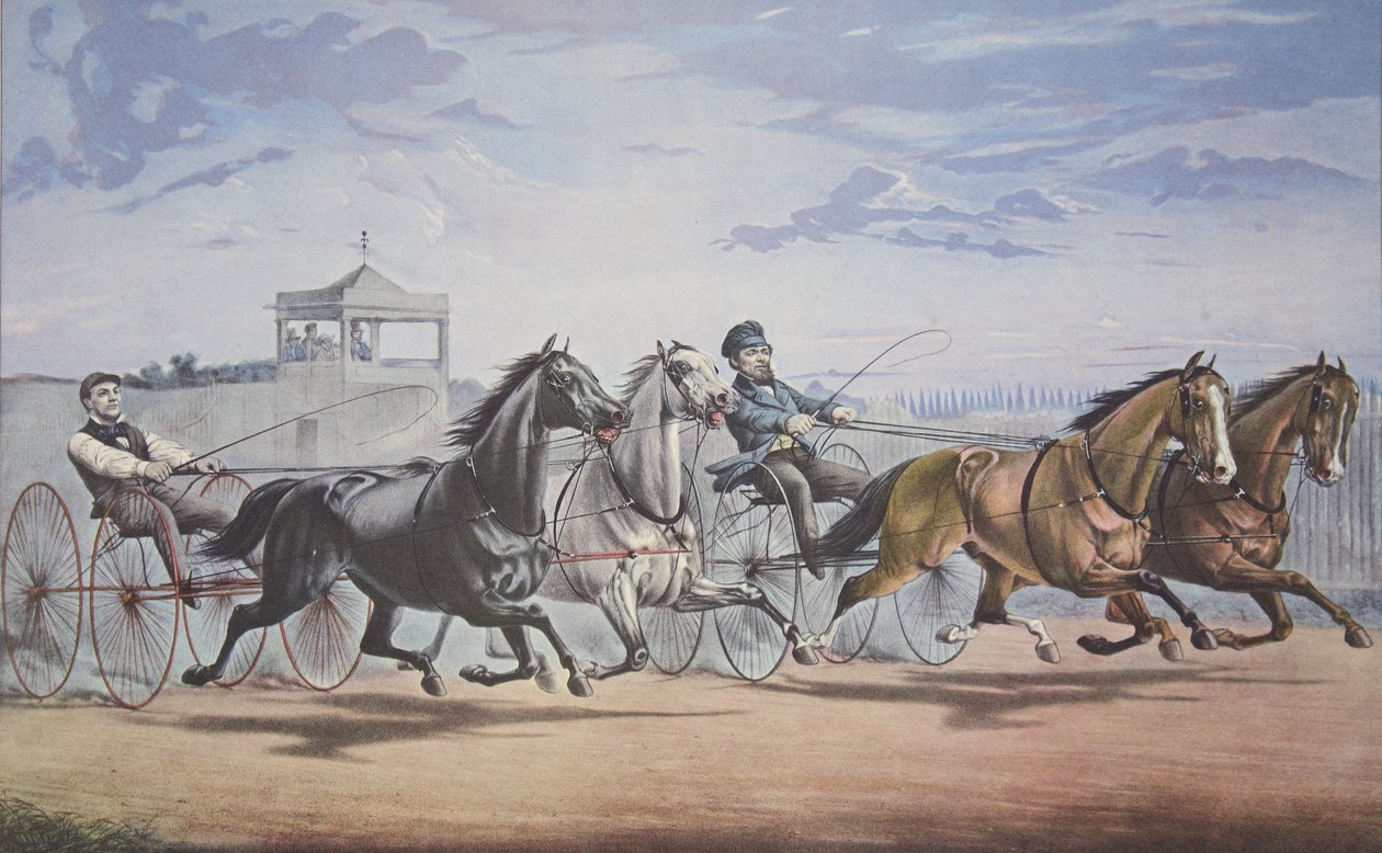 Stella i Alice Gray - Lantern and Whalebone, Passing the Stand (w ich świetnym meczu w Double Harness over the Union Course L.I. 5 czerwca 1855), wyd. 1855, Kurier i Ives autorstwa American School