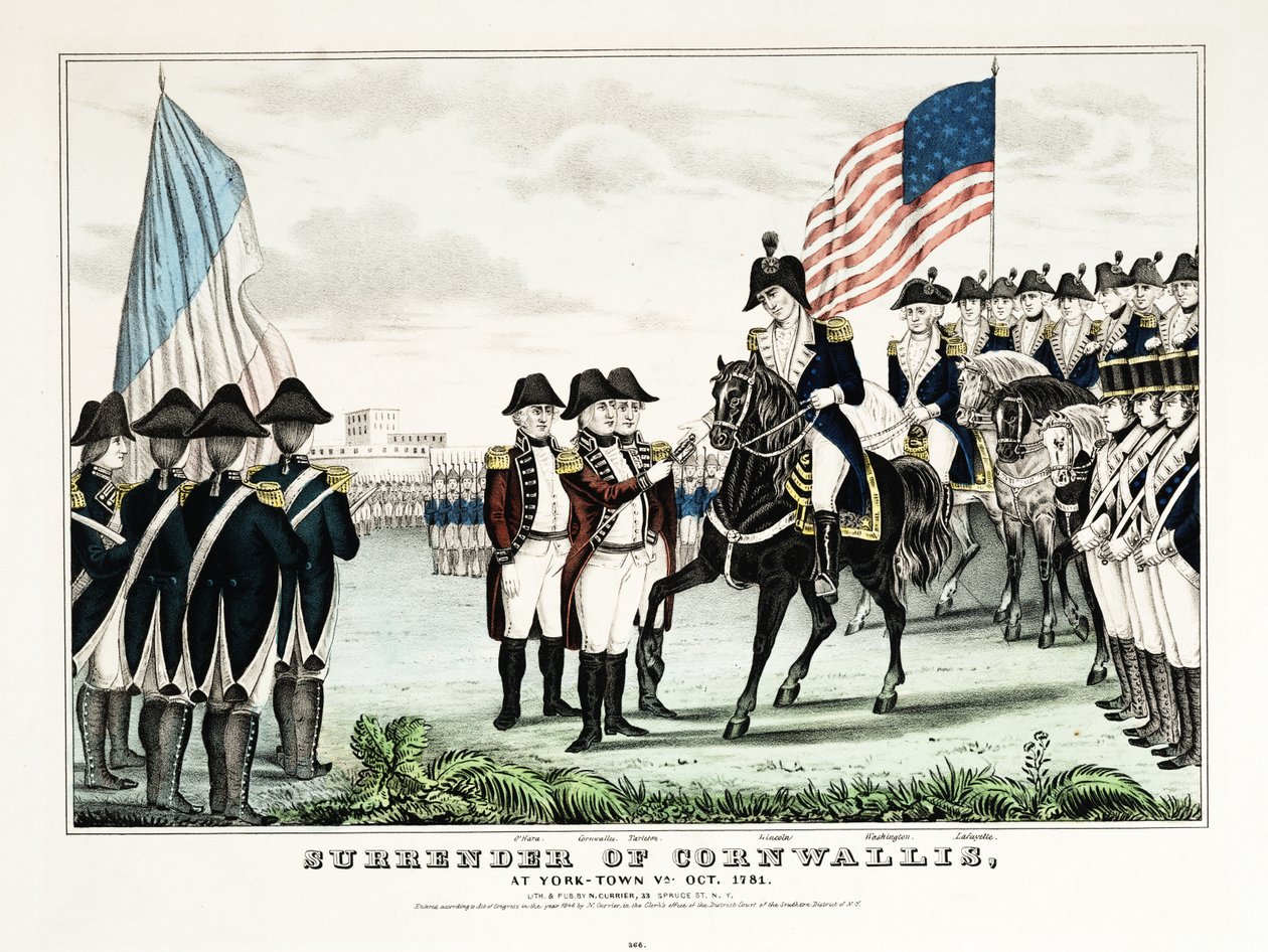 Poddanie się Cornwallisa w York Town, VA, październik 1781, wyd. Currier  Ives autorstwa American School
