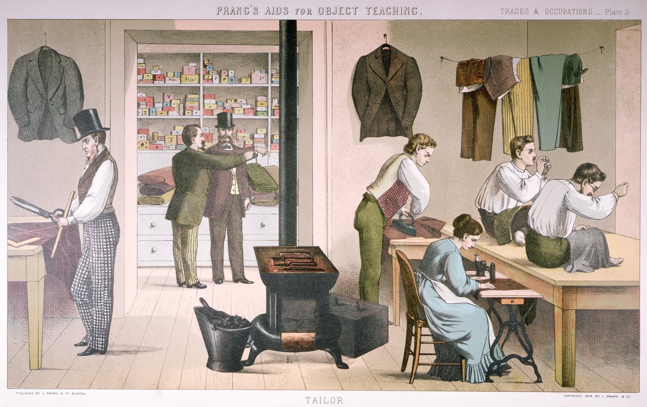 Krawiec, tabliczka z Prangs Aids for Object Teaching, 1874 autorstwa American School
