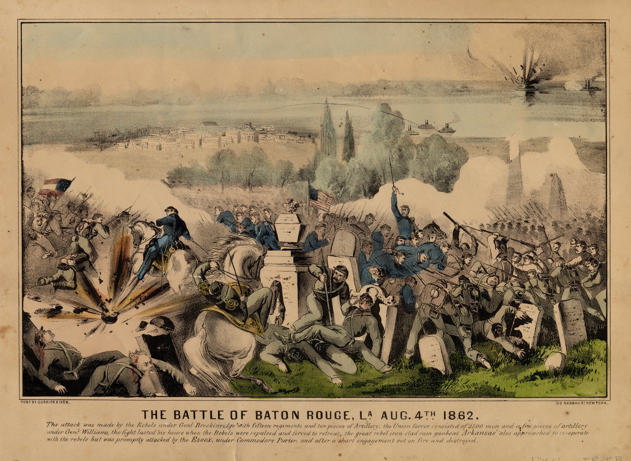 Bitwa pod Baton Rouge, La. 4 sierpnia 1862, wyd. przez Currier i Ives, c.1862 autorstwa American School