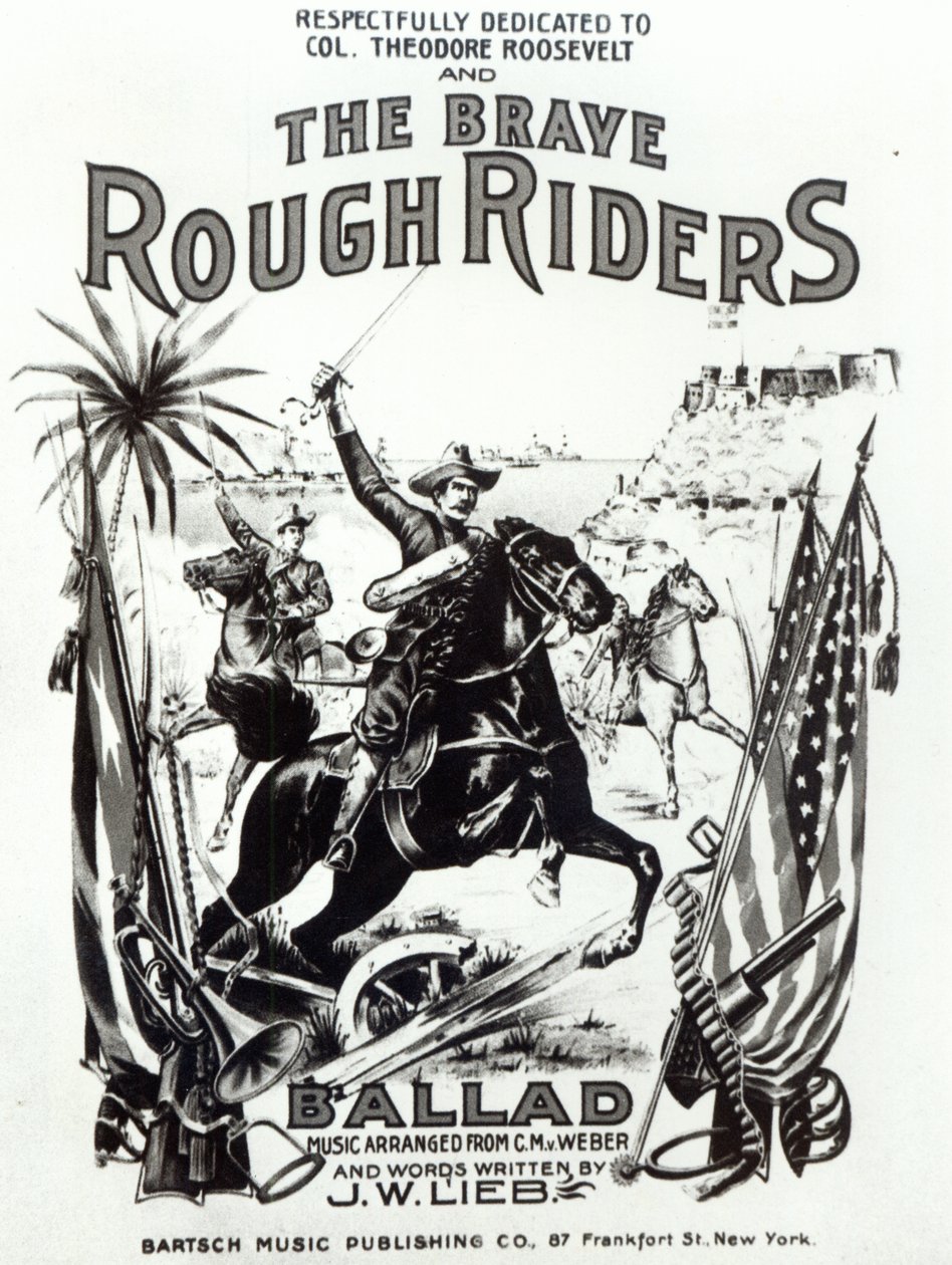 „The Brave Rough Riders”, okładka utworu, wydrukowana przez Bartsch Music Publishing Co, Nowy Jork autorstwa American School