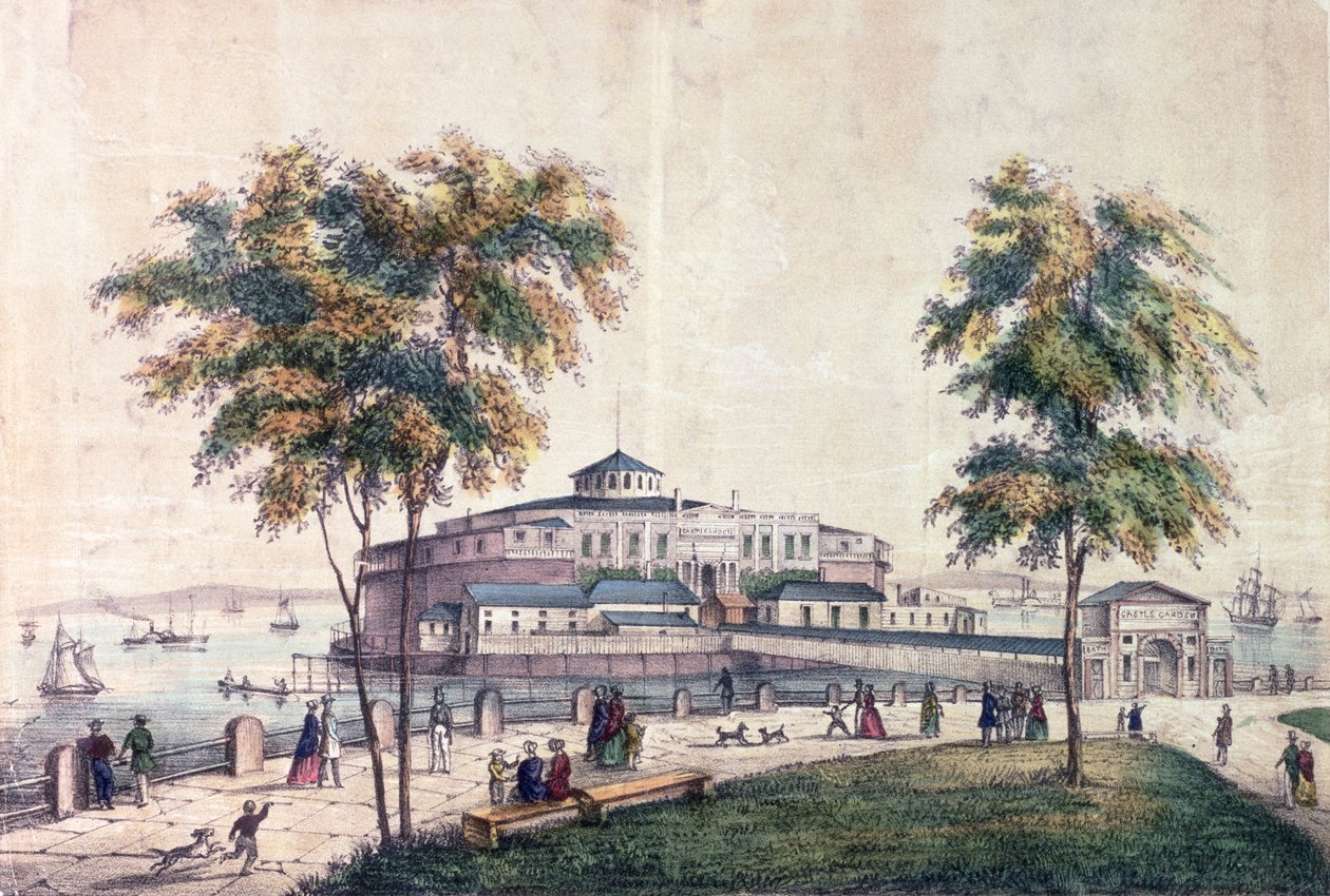 Ogród zamkowy przy Baterii, rycina D.W Lewis autorstwa American School