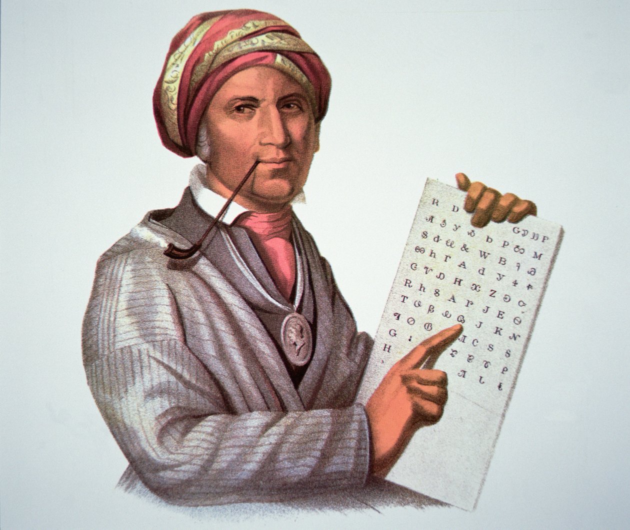 Uczony Cherokee, Sequoyah (1776-1843) (kolor lito) autorstwa American School