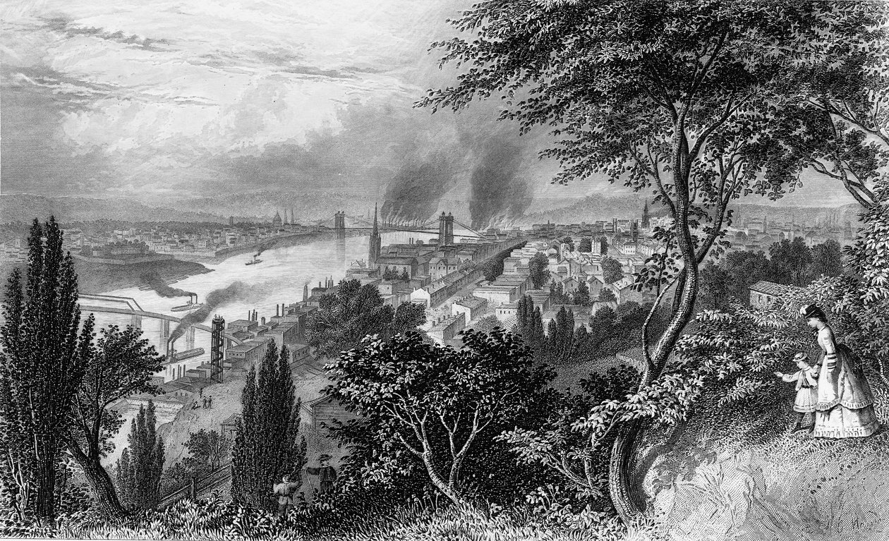 Miasto Cincinnati, Ohio, z Picturesque America, tom II, wydrukowany w Nowym Jorku 1872 autorstwa American School