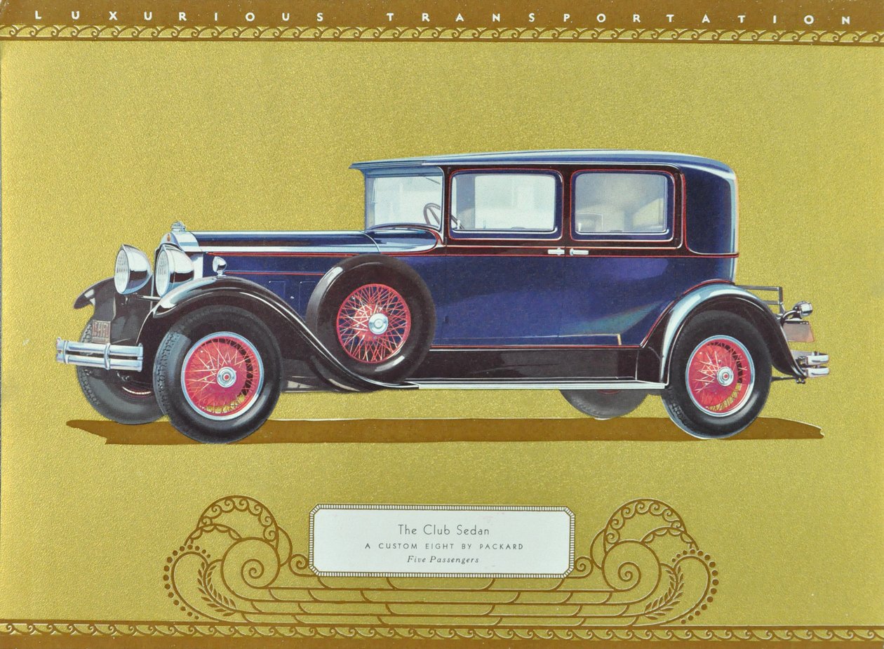 The Club Sedan, A Custom Eight by Packard, wyd. 1930 (kolorowa litografia) autorstwa American School
