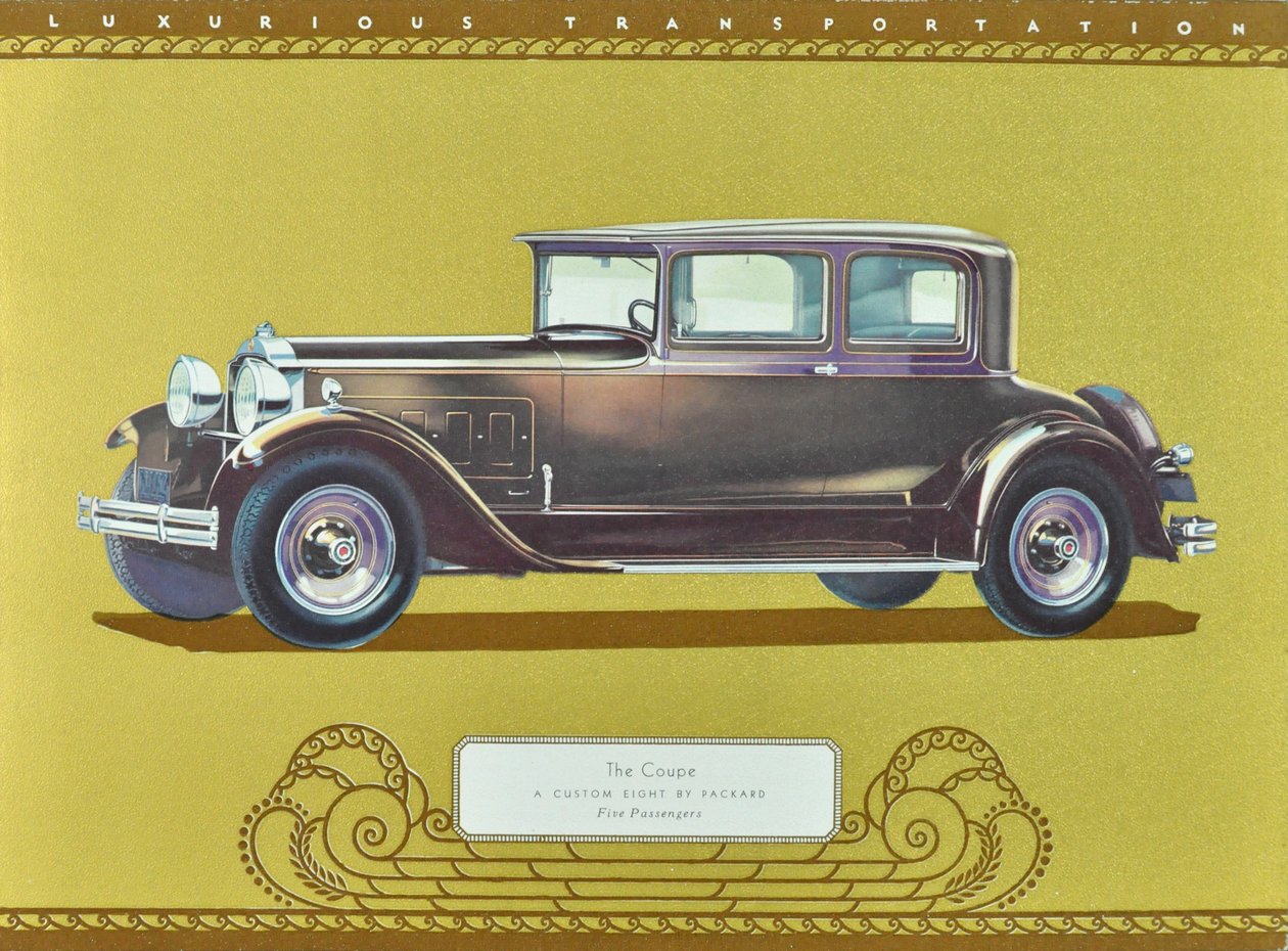 Coupe, A Custom Eight firmy Packard, wyd. 1930 (kolorowa litografia) autorstwa American School