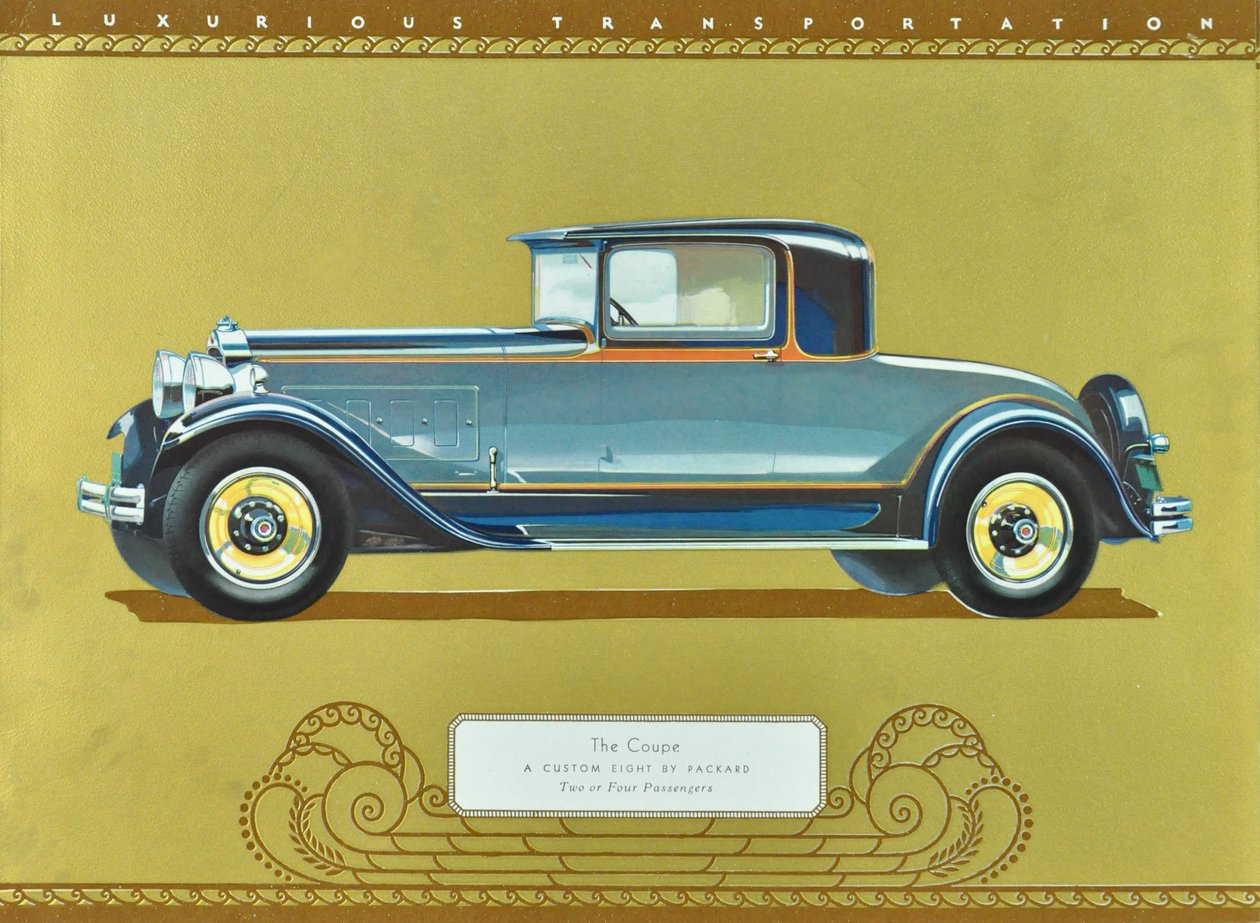 Coupe, A Custom Eight firmy Packard, wyd. 1930 (kolorowa litografia) autorstwa American School