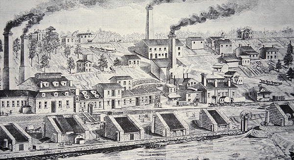 Prochownia Du Pont, nad rzeką Brandywine (grawerowanie liniowe) autorstwa American School