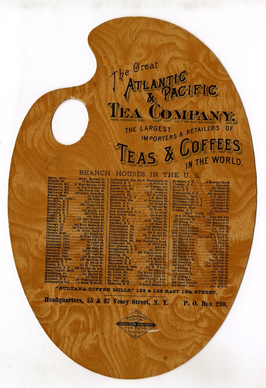 The Great Atlantic & Pacific Tea Company, The Largest Importers & Retailers of Teas & Coffees in the World, (drewniana paleta z nadrukiem) autorstwa American School