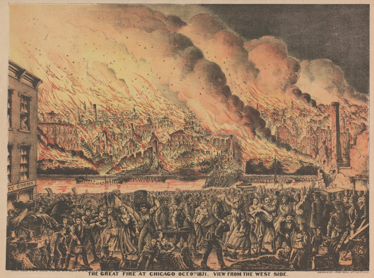 Wielki pożar w Chicago, 9 października, widok od strony zachodniej, 1871 autorstwa American School