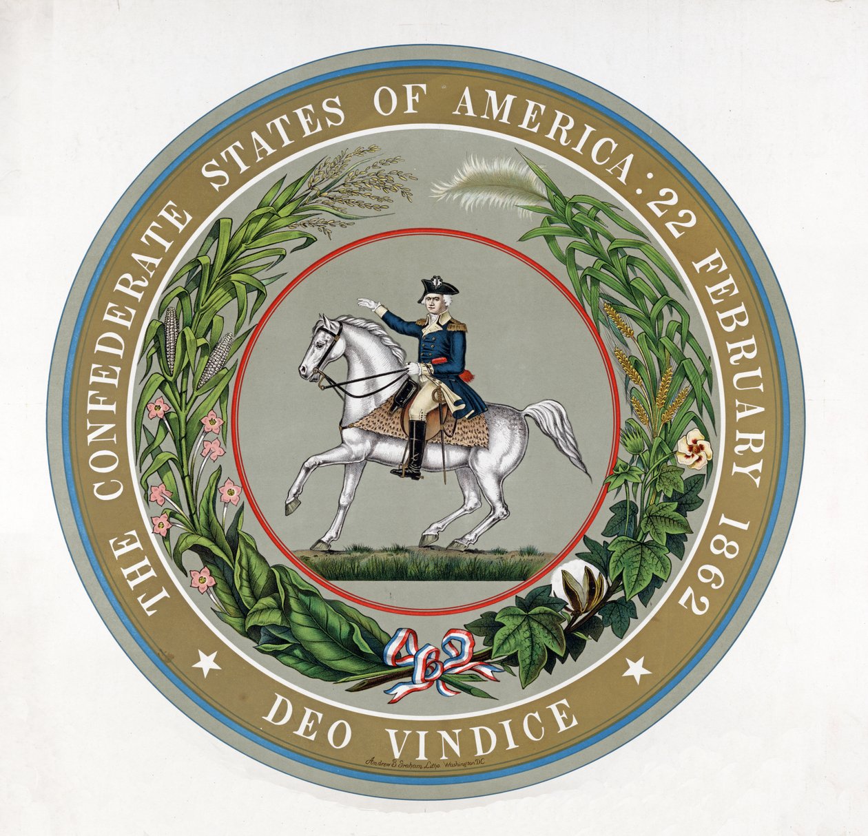 Wielka pieczęć Skonfederowanych Stanów Ameryki: 22 lutego 1862 r. - Deo Vindice, wyd. 1911 r. (kolorowa litografia) autorstwa American School