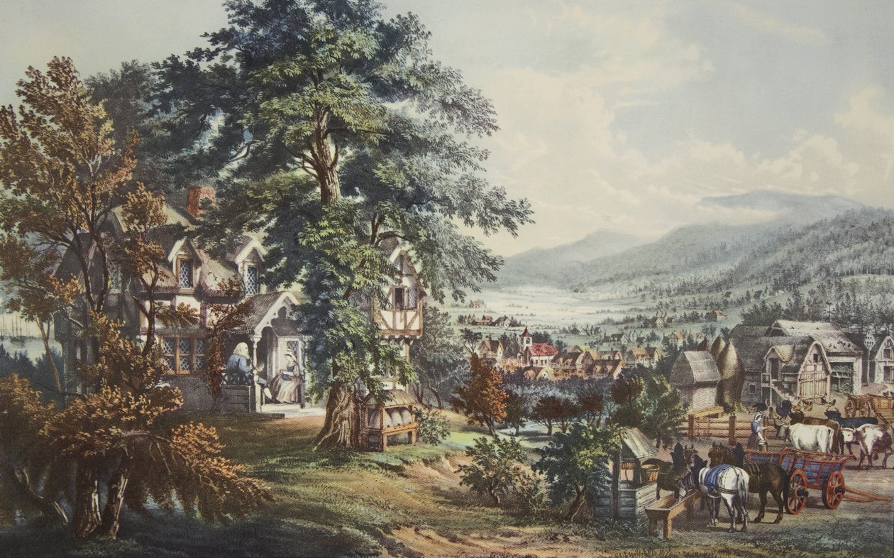 Dom Ewangeliny, W krainie akadyjskiej, wyd. 1864, Currier i Ives autorstwa American School