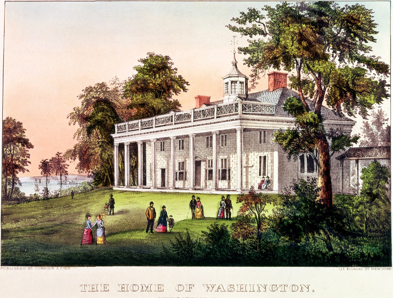 The Home of George Washington, Mount Vernon, Virginia, opublikowana przez Nathaniela Curriera (1813-88) i Jamesa Merritta Ivesa (1824-95) autorstwa American School