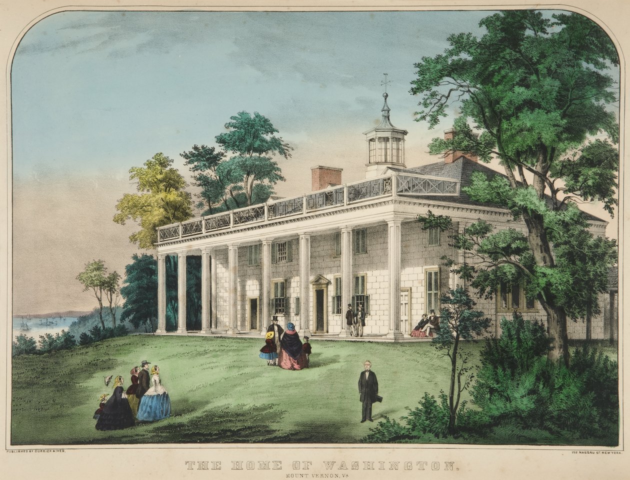 Dom Waszyngtona, Mount Vernon, Wirginia, wyd. c.1857 (kolor lito) autorstwa American School