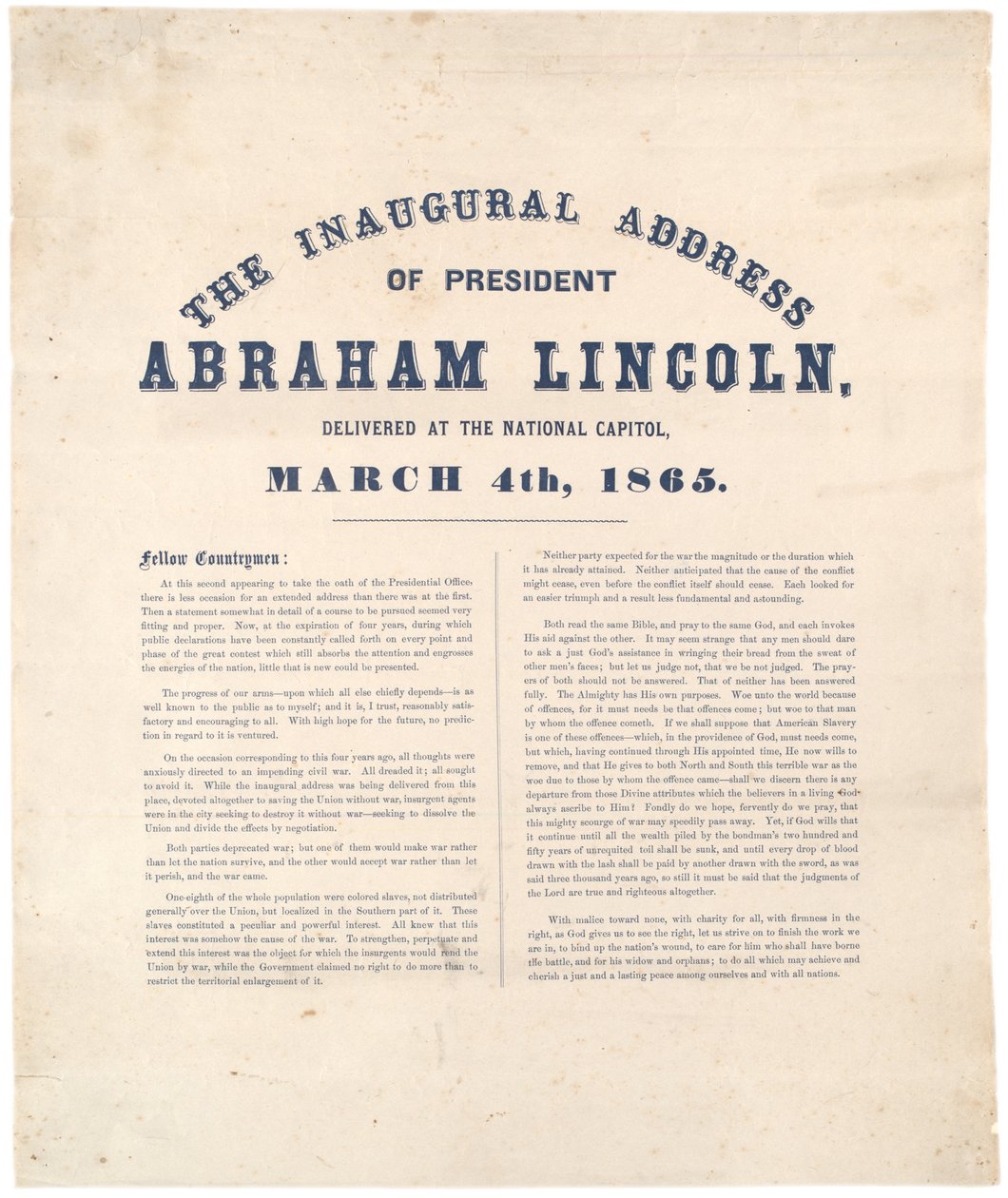 Przemówienie inauguracyjne prezydenta Abrahama Lincolna wygłoszone na Kapitolu, 4 marca 1865 r autorstwa American School