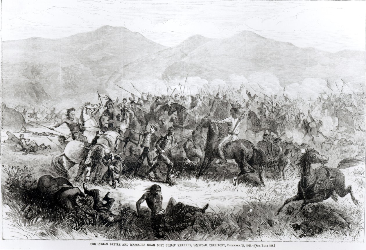 Indyjska bitwa i masakra w pobliżu Fort Philip Kearney, terytorium Dakotah, 21 grudnia 1866 r. autorstwa American School