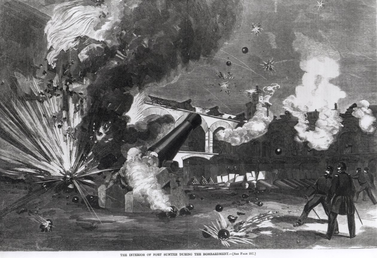 Wnętrze Fortu Sumter podczas bombardowania, 12 kwietnia 1861 r., z "Harper