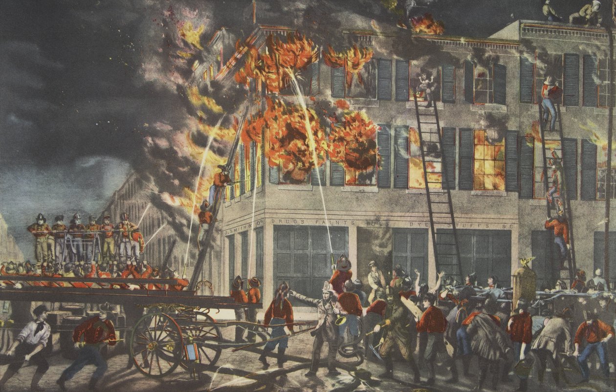 Życie strażaka - Ruiny, wyd. 1854, Kurier i Ives autorstwa American School
