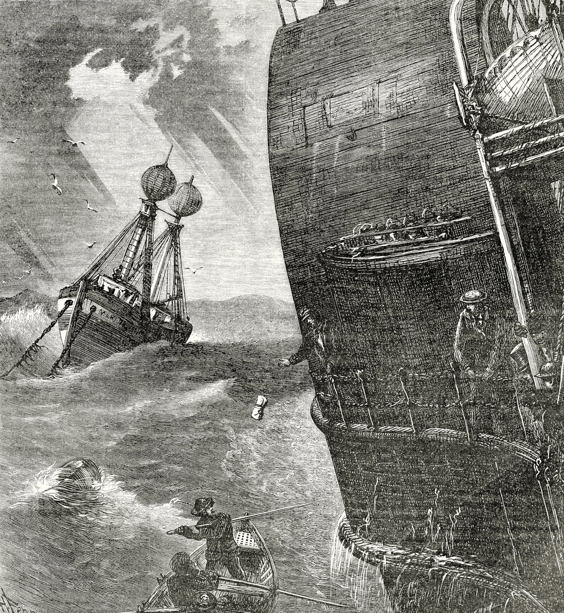 „Light-Ship and Incoming Steamer”, ilustracja tytułowa z Appletons Journal, 4 maja 1872 r. autorstwa American School