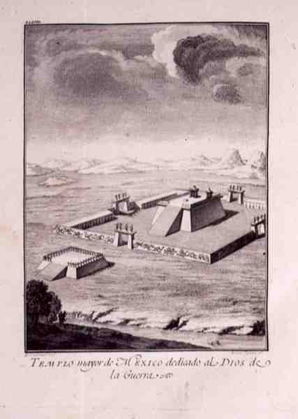 Główna świątynia Meksyku, poświęcona Bogom Wojny, z „Historii podboju Meksyku” Antonio de Solis y Rivadeneira Solis z lat 1783-84 (płyta grawerowana) autorstwa American School