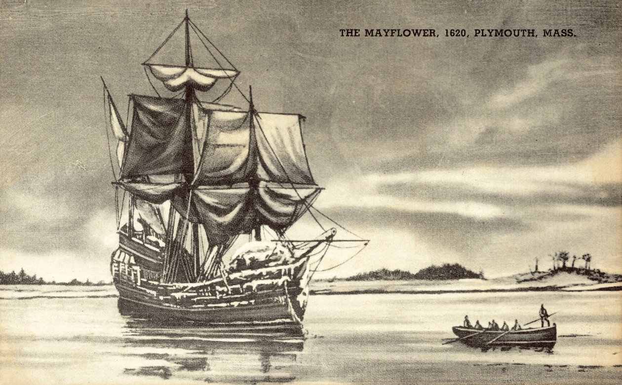 Statek Mayflower w Plymouth, Massachusetts autorstwa American School