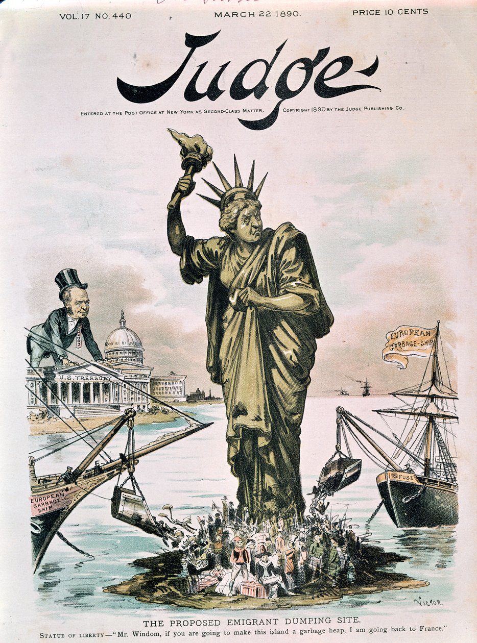 Proponowane miejsce zatopienia emigrantów, przednia okładka sędziego, 22 marca 1890 r. autorstwa American School