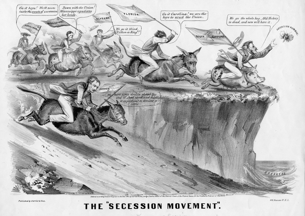 The Secession Movement, wyd. Currier & Ives, Nowy Jork, 1861 autorstwa American School