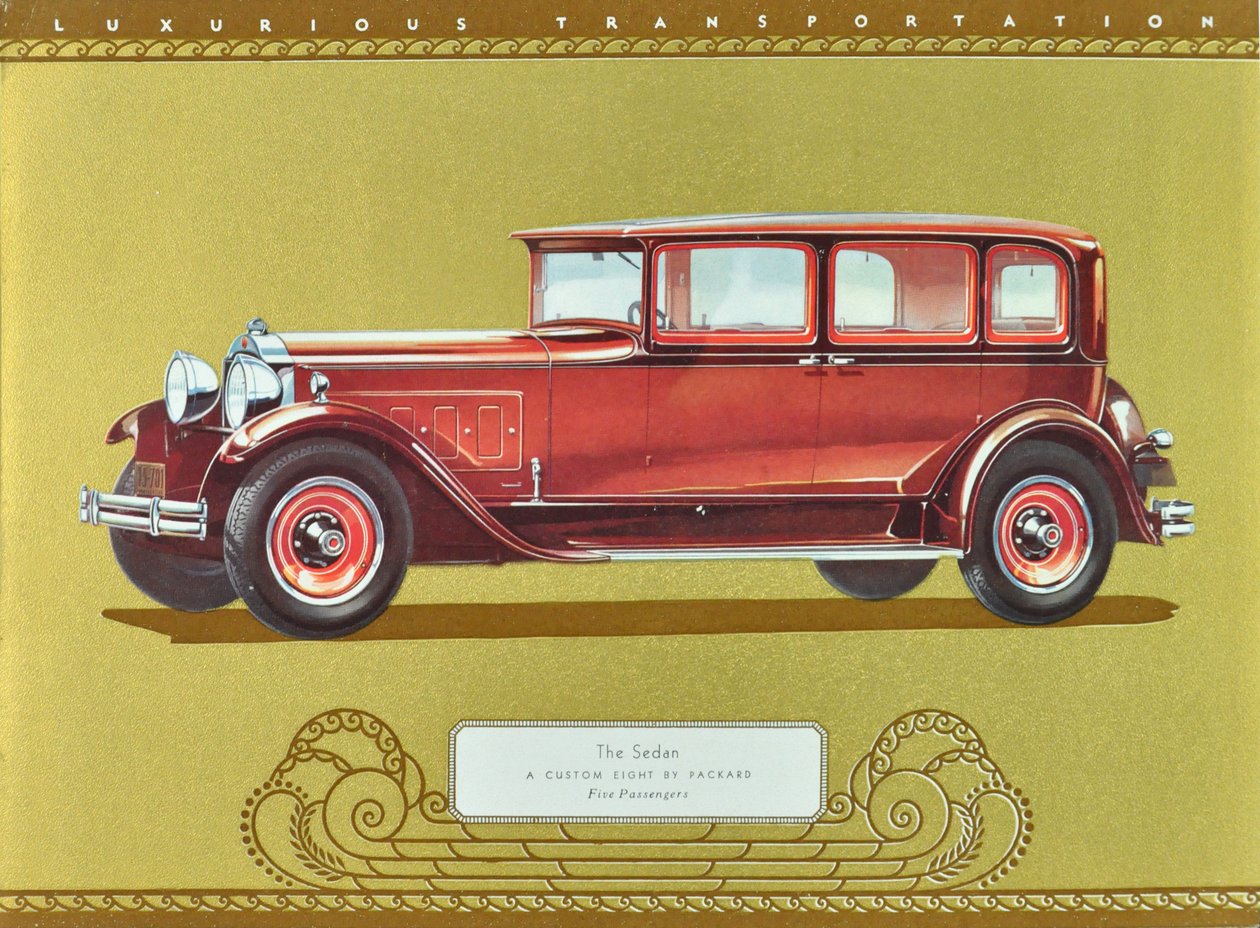 Sedan, A Custom Eight firmy Packard, wyd. 1930 (kolorowa litografia) autorstwa American School