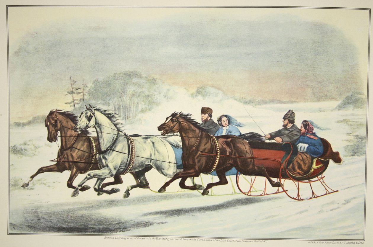 The Sleigh Race, pub. 1859, Currier & Ives autorstwa American School