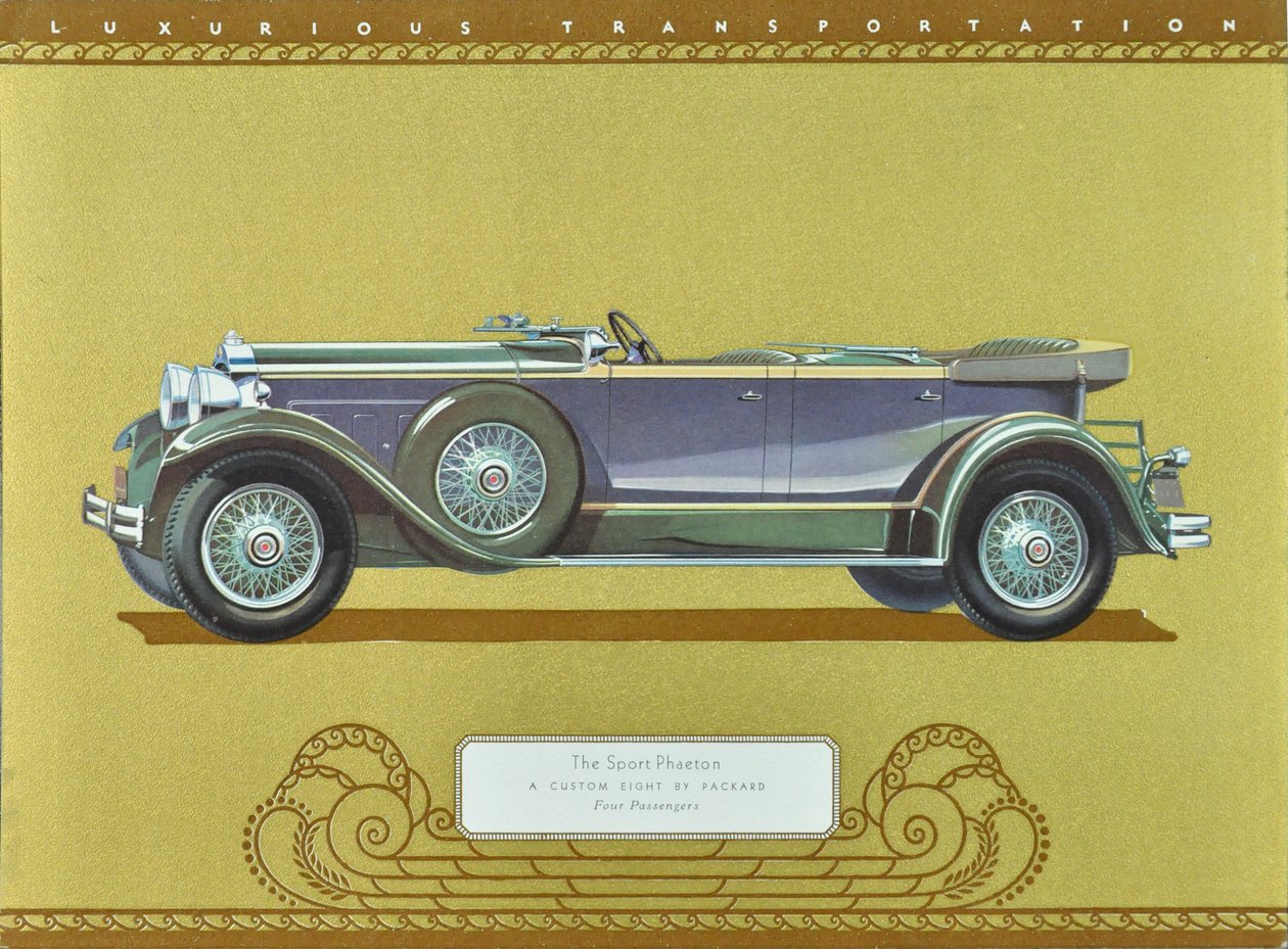 The Sport Phaeton, A Custom Eight firmy Packard, wyd. 1930 (kolorowa litografia) autorstwa American School