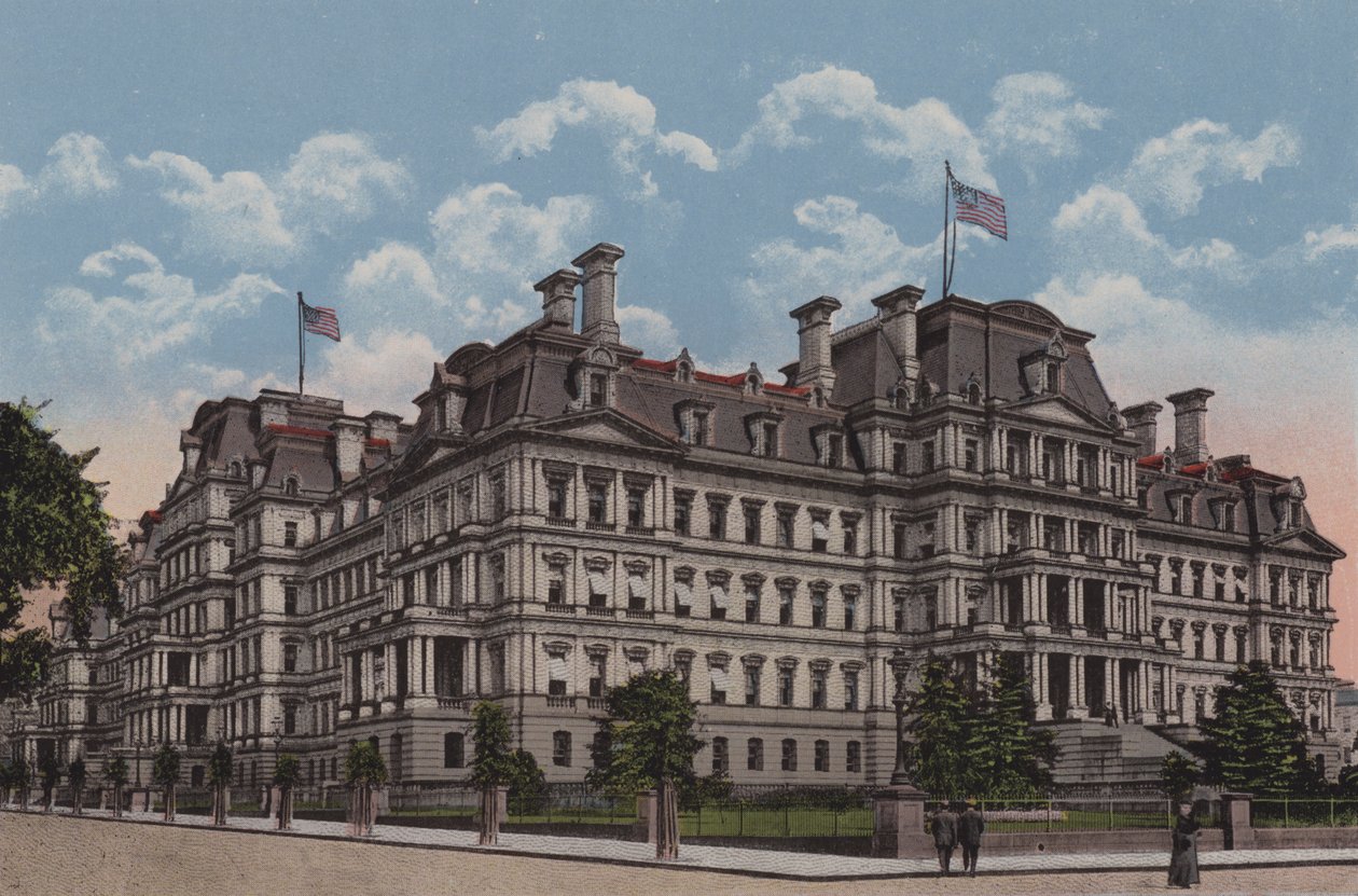 The State, War and Navy Building, Waszyngton DC (kolorowa litografia) autorstwa American School