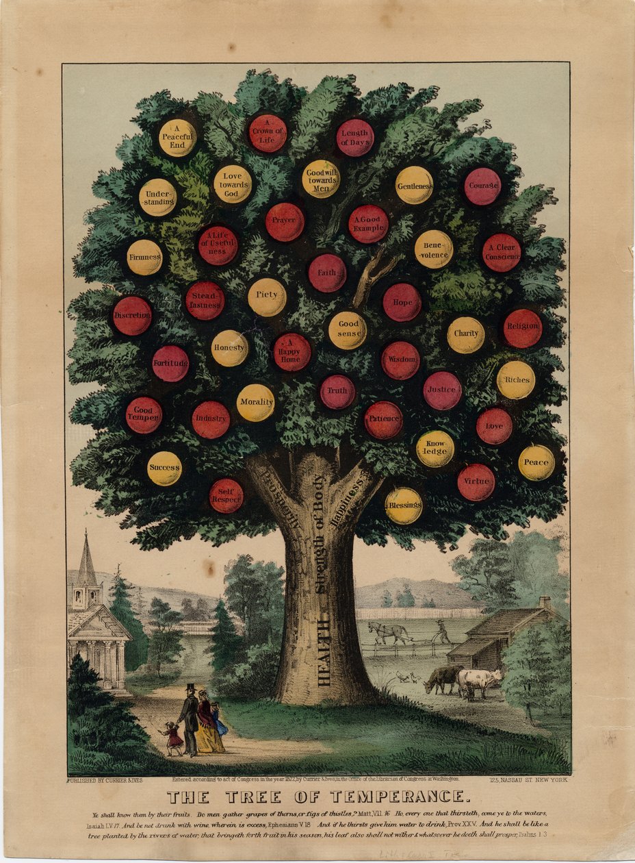 Drzewo Wstrzemięźliwości, wyd. przez Currier i Ives, 1872 autorstwa American School