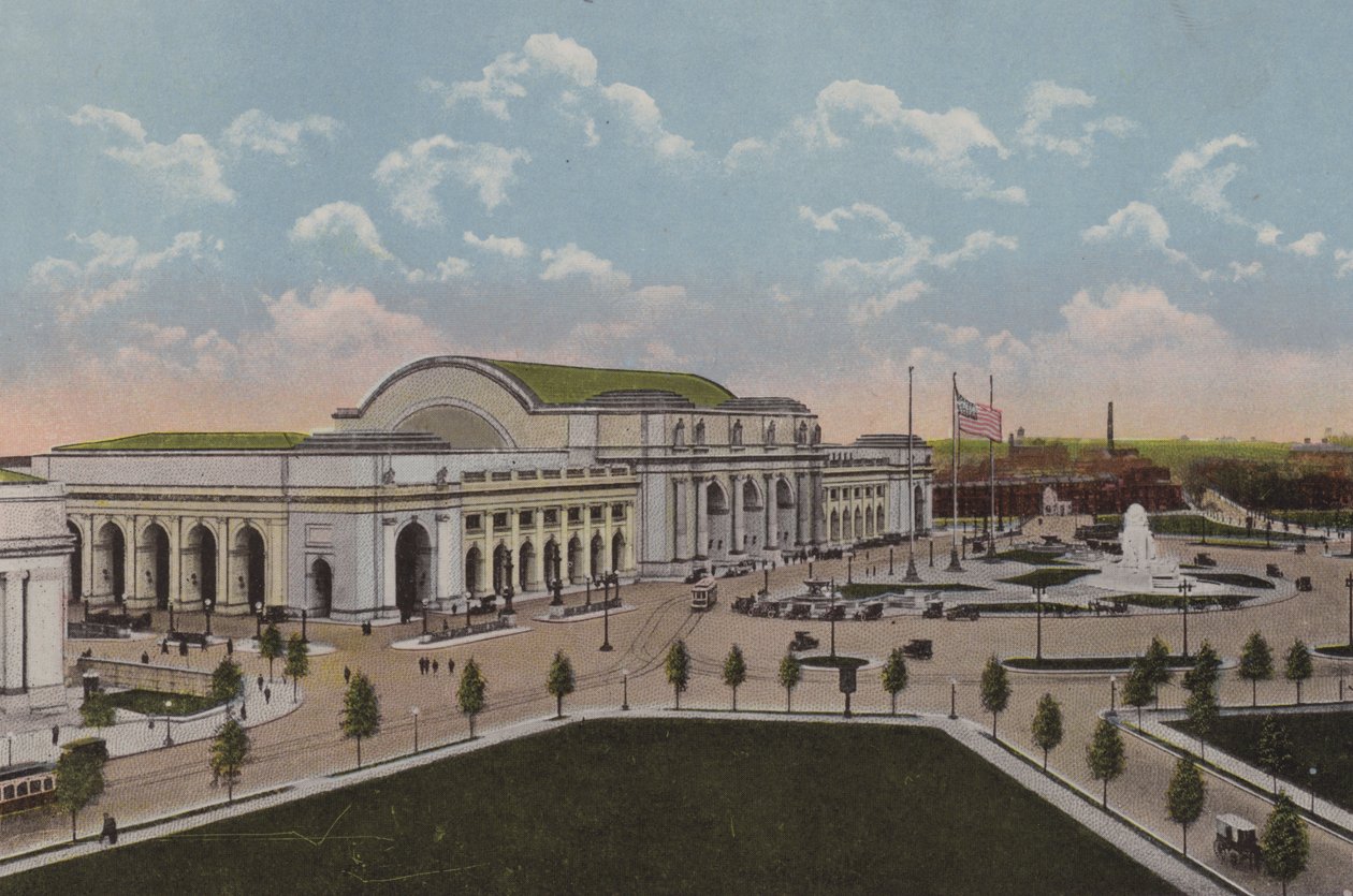 Stacja Union Station, Waszyngton DC (kolorowa litografia) autorstwa American School