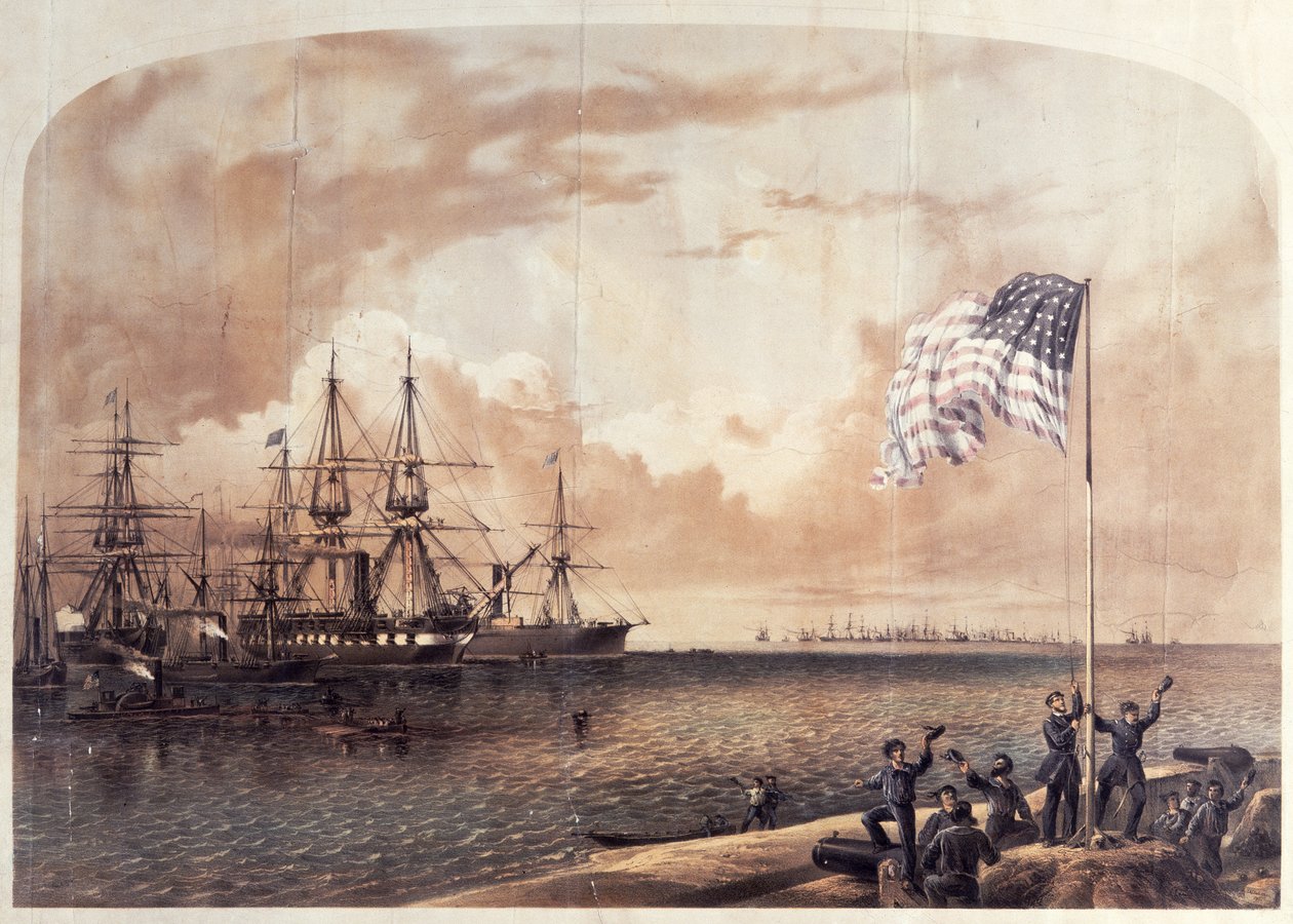 Zwycięstwo Unii w Port Royal, 7 listopada 1861, grawerowane przez Shearmana i Harta, 1861 autorstwa American School
