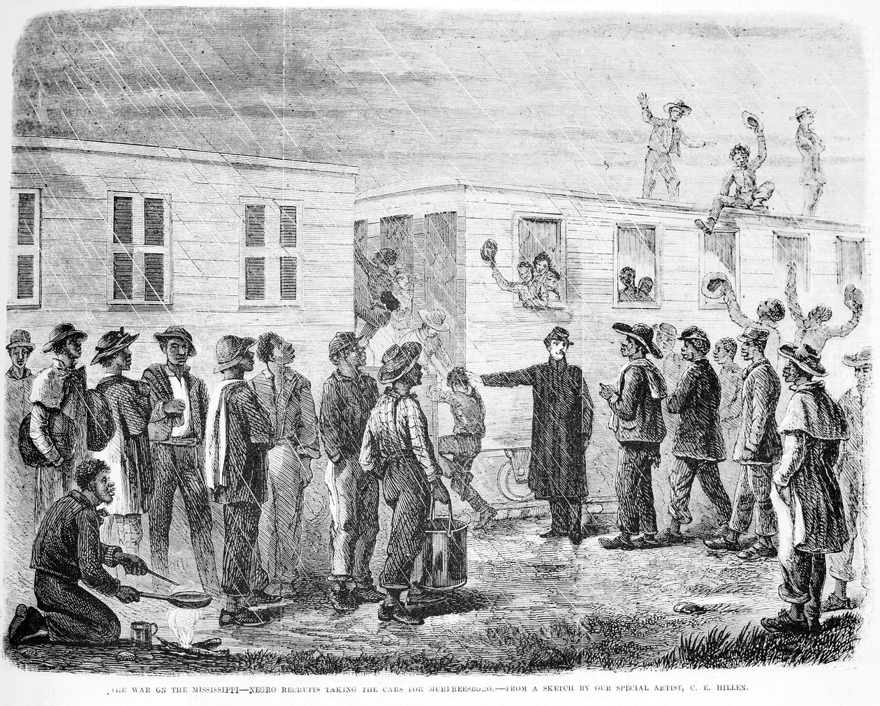 Wojna z Mississippi Negro rekrutuje na pokład samochodu do Murfreesboro, z Frank Leslies Illustrated Newspaper, maj 1864 autorstwa American School