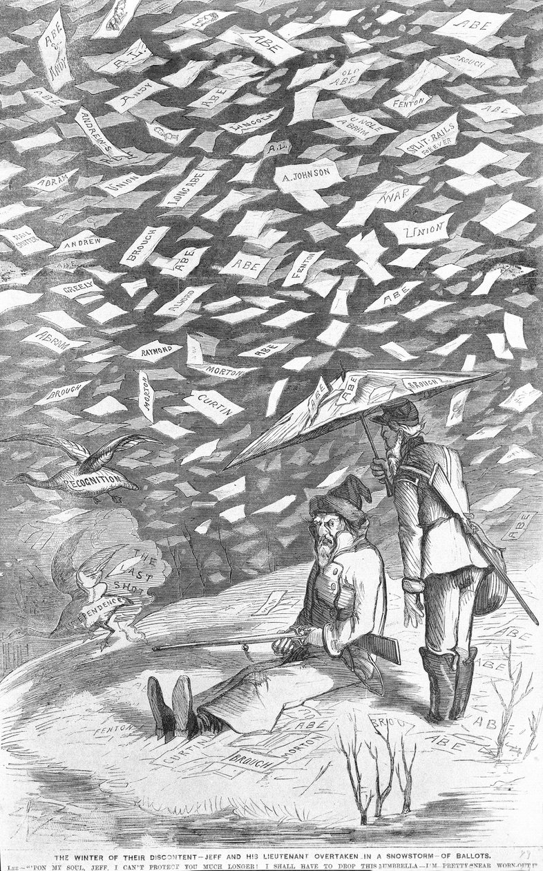 Zima ich niezadowolenia, Jeff i jego porucznik wyprzedzeni w śnieżnej burzy głosów, c.1894 autorstwa American School