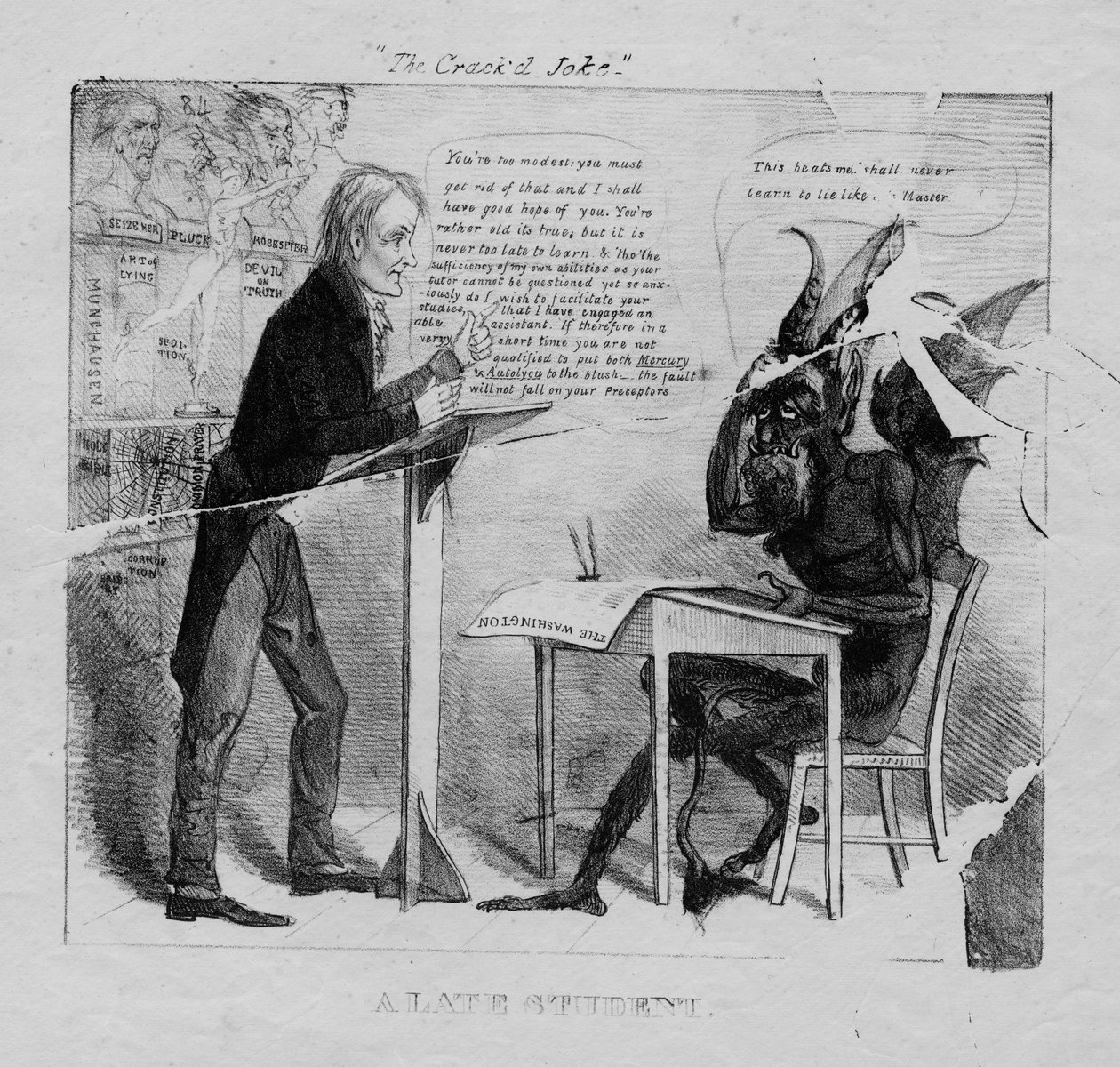 Pęknięty dowcip: spóźniony student, 1827 autorstwa American School