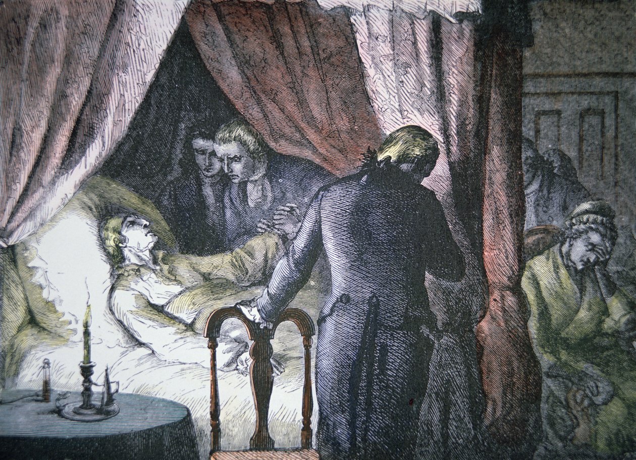 Śmierć Jerzego Waszyngtona w Mount Vernon w Wirginii (kolor lito) autorstwa American School