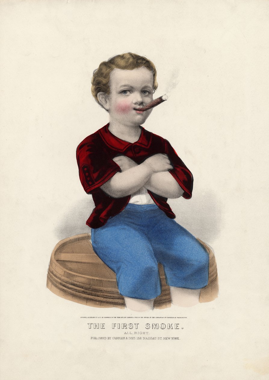 Pierwszy dym: W porządku, pub. przez Currier i Ives, 1870 autorstwa American School