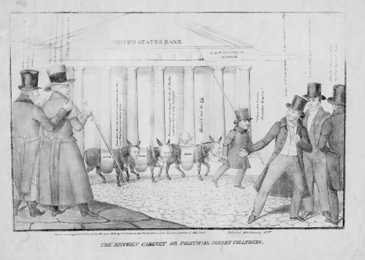 Szafka kuchenna, czyli rozmieniarki pieniędzy politycznych, 1833 autorstwa American School