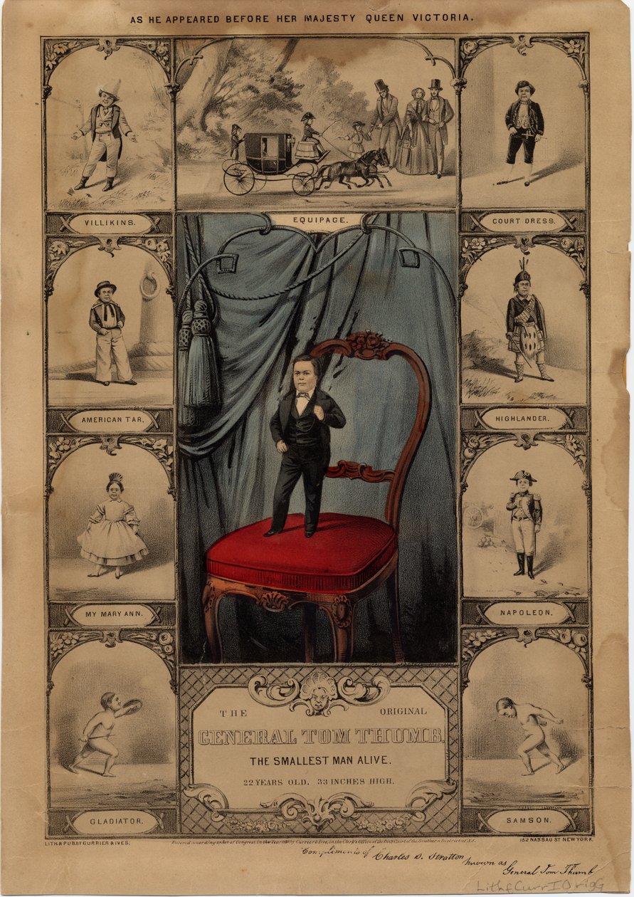 Oryginalny generał Tom Thumb: najmniejszy żyjący człowiek, wyd. autorstwa Curriera i Ivesa, 1860 autorstwa American School