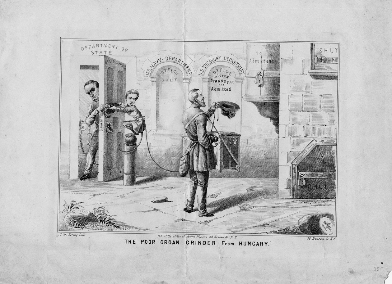 Biedny kataryniarz z Węgier, wyd. T W Strong, Nowy Jork, ok.1852 autorstwa American School