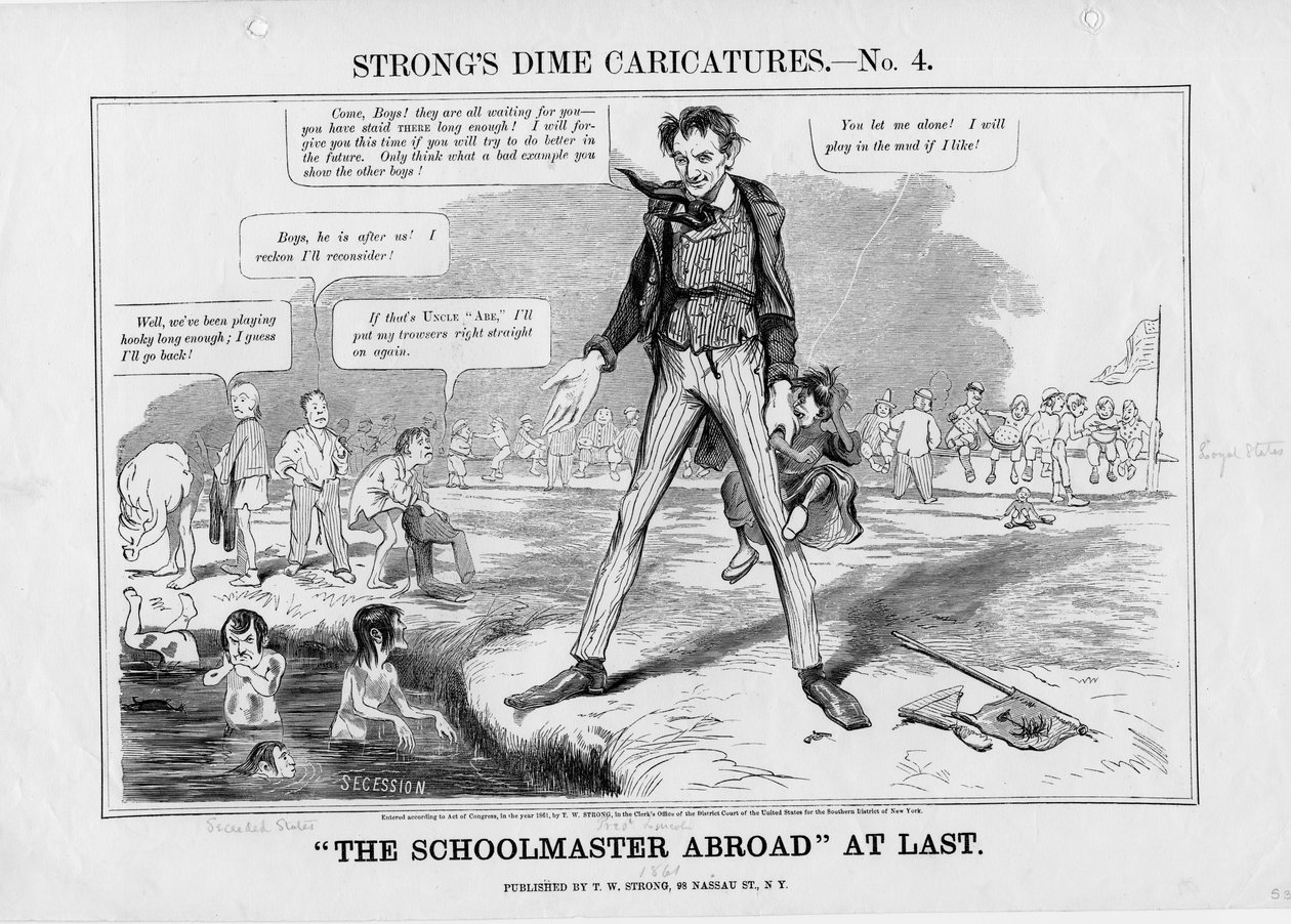 W końcu nauczyciel za granicą: Karykatury Strongsa, nie. 4, wyd. T.W. Silny, Nowy Jork, 1861 autorstwa American School
