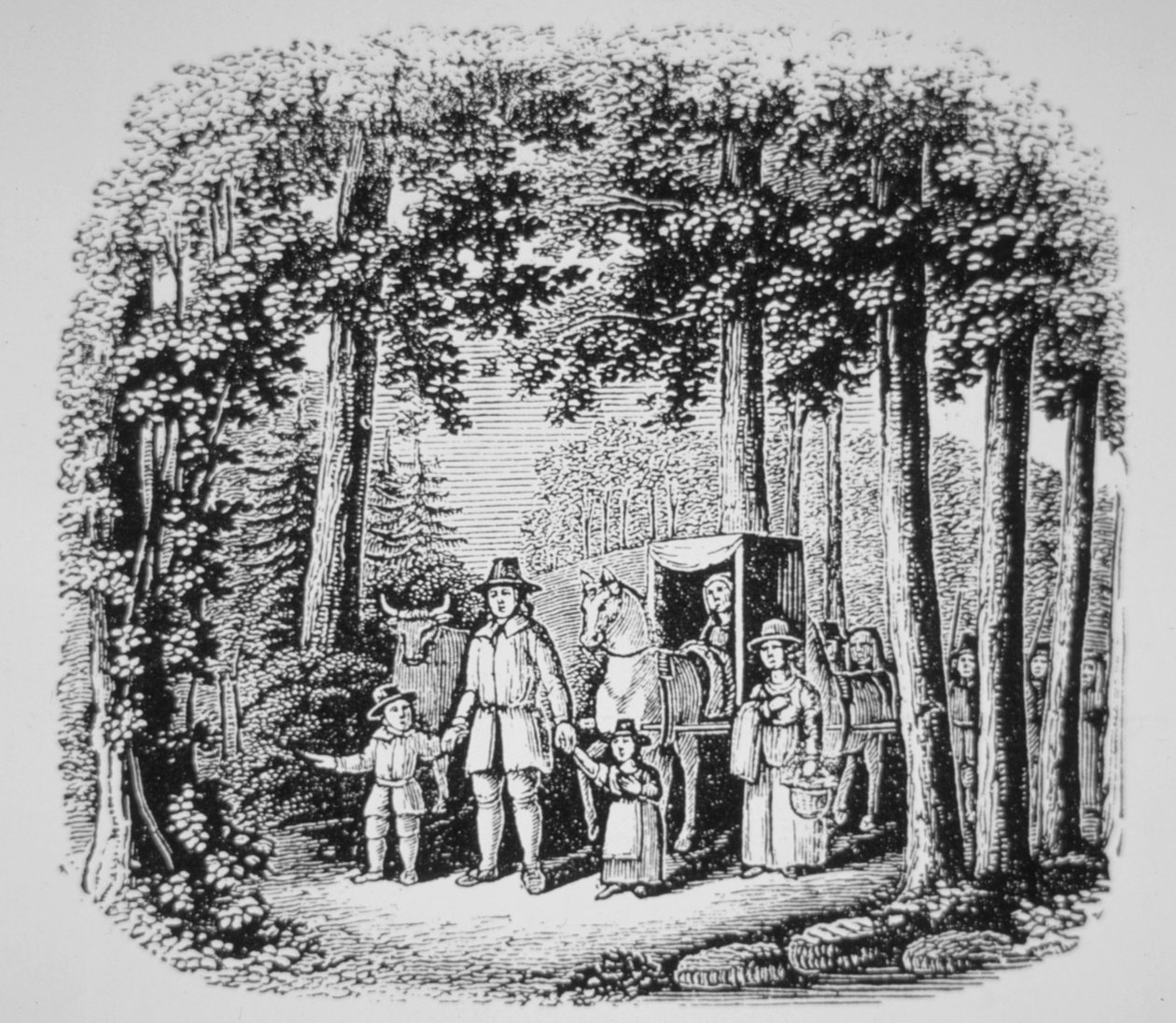Thomas Hooker prowadzi swoich parafian na pustynię Connecticut (lito) autorstwa American School