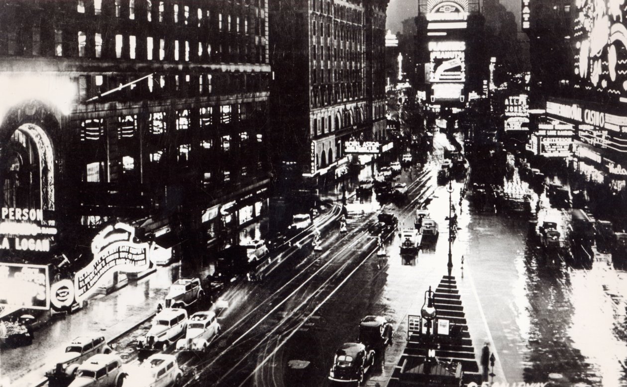 Times Square w nocy, Nowy Jork, ok. 1930 (po zdjęciu) autorstwa American School