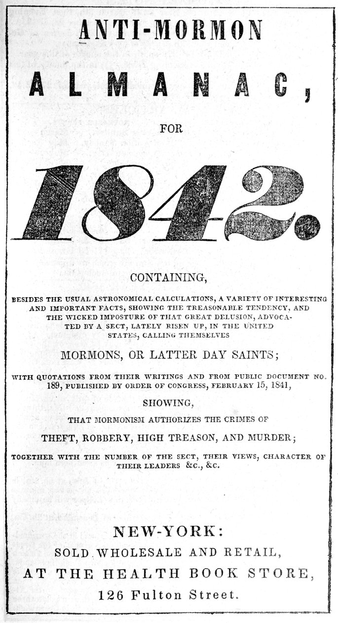Strona tytułowa Almanachu Antymormonów na rok 1842 (druk) autorstwa American School