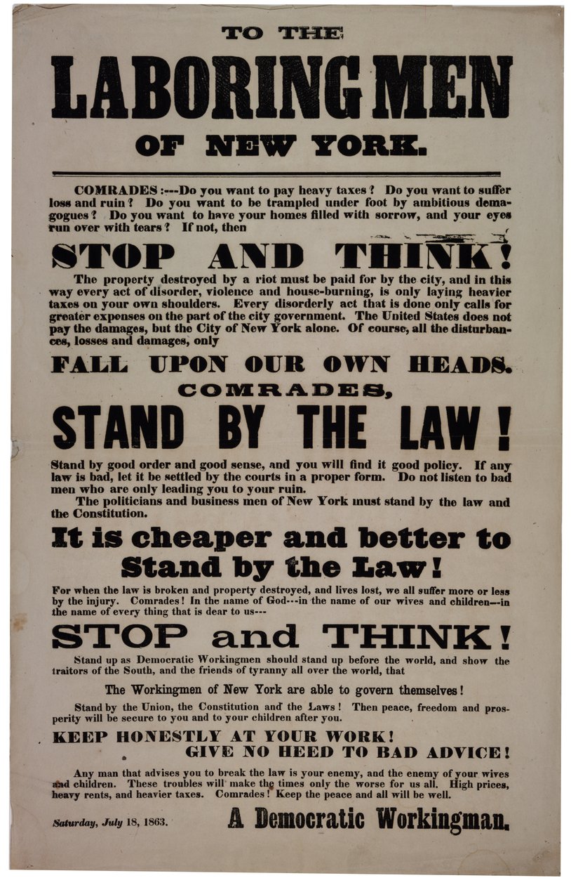 Do Labouring Men of New York, 18 lipca 1863 r autorstwa American School
