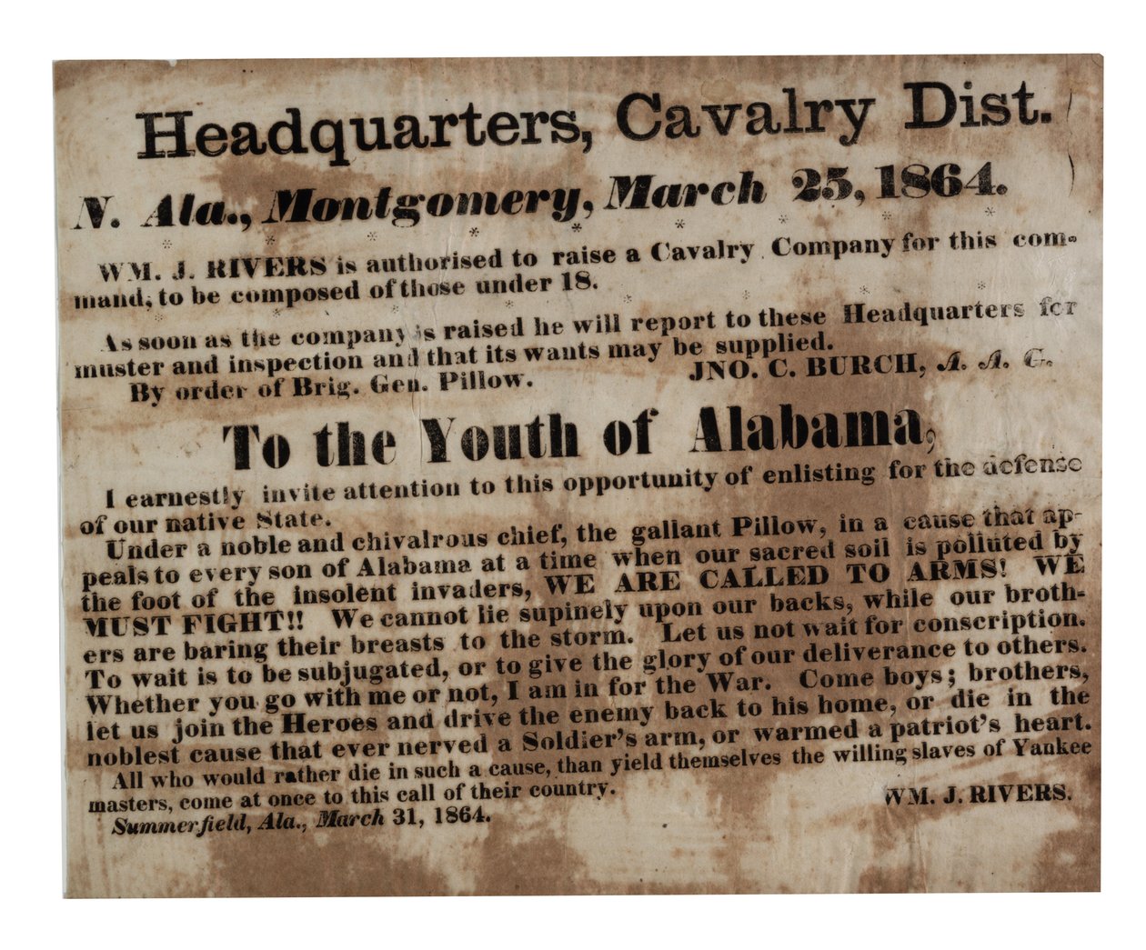 Do Młodzieży Alabamy: Wzywamy do broni! (burta rekrutacyjna), 25 marca 1864 r. autorstwa American School